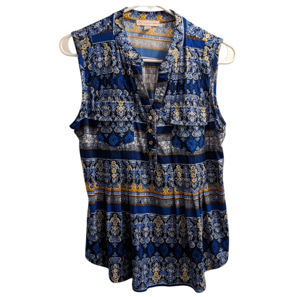 Established 1962 Blue and Gold  Pattern Sleeveless Top LP